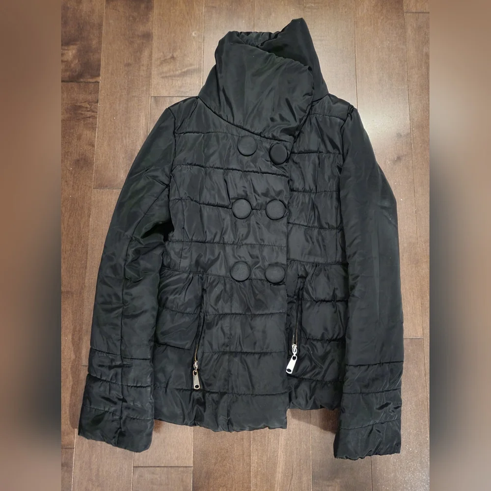 Le Chateau Black Big Button Coat - Picture 2 of 4